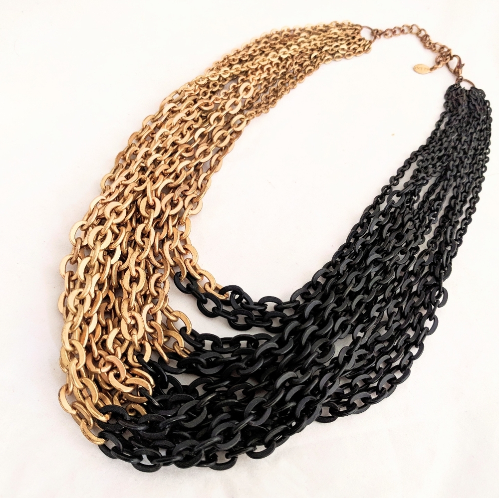 Two-Tone Black and Gold Multi-Chain Statement Necklace